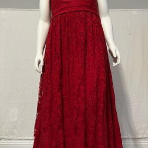 Elegant Romantic Red Lace Maxi Dress Size L (16/18) Short Sleeve Lined New